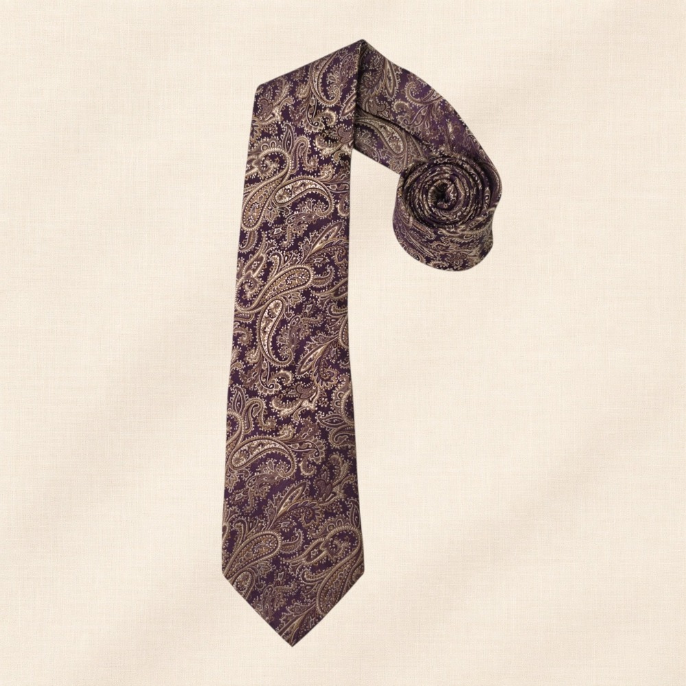 Pierre Cardin Silk Necktie Paisley Purple Brown‎ Gold Extra Long Designer